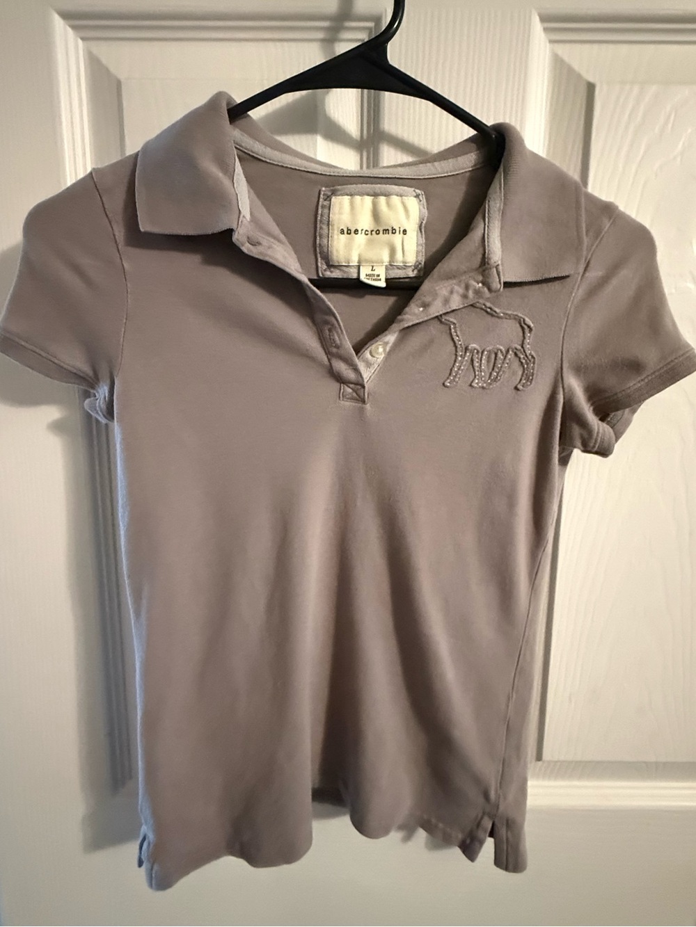 Vintage Y2K Abercrombie Kids Gray Polo Shirt Large Big Embroidered Moose Logo